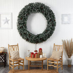 72 in. Pre-Lit LED Giant Flocked Artificial Christmas Wreath with Pinecones, 600 Clear LED Lights