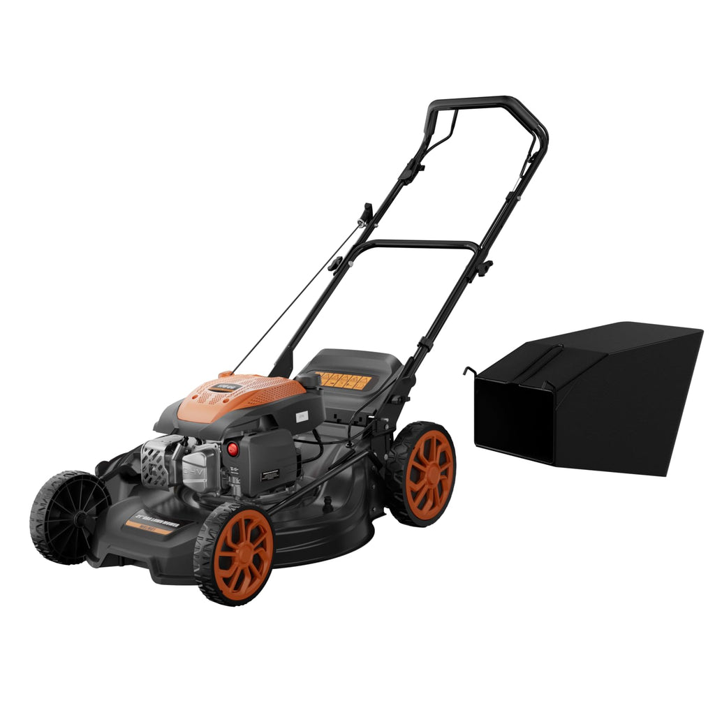 21” Self-Propelled Gas Lawn Mower, 170CC 4-in-1 Mulch/Rear Bag/Side Discharge/Rear Discharge, Foldable Gas Powered Lawn Mowers with 7-Position Cutting Height, Walk-Behind Gas Lawnmower (Yellow)