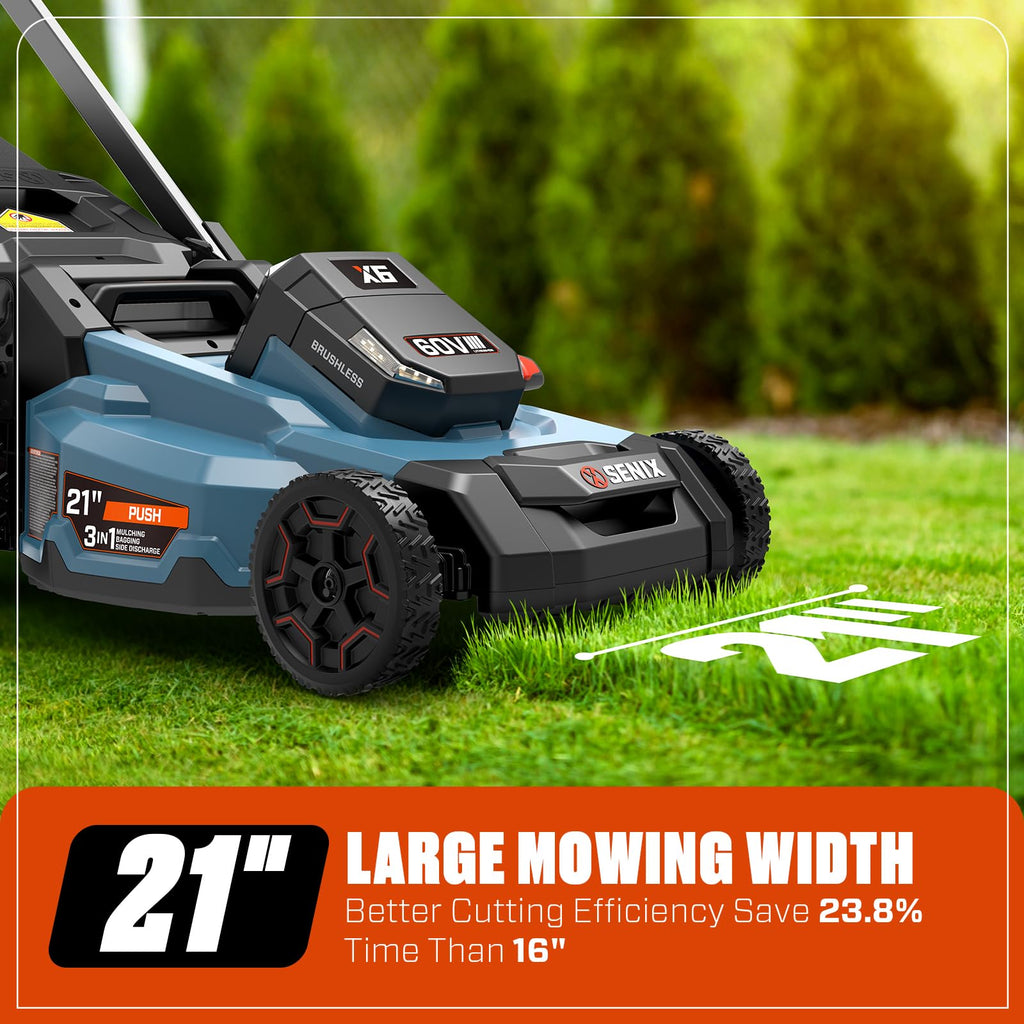 21" 60V Electric Push Lawn Mower, Cordless Push Mower with 6.0Ah Battery &amp; Charger, 7-Height Adjustment, LED Light (Note: Battery &amp; Mower Shipped Separately)