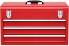 IRONMAX Portable Tool Box, Lockable Steel Tool Chest Cabinet w/ 3 Drawers & Top Tray, 3-Drawer Toolbox for Household, Warehouse, Repair Shop, Red