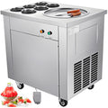 Commercial Ice Roll Maker, 13.7" Pan Diameter 740W Ice Cream Maker, 6 Buckets Fried Yogurt Cream Machine, with Food Shovels Perfect for Bars, Cafés, Dessert Shops