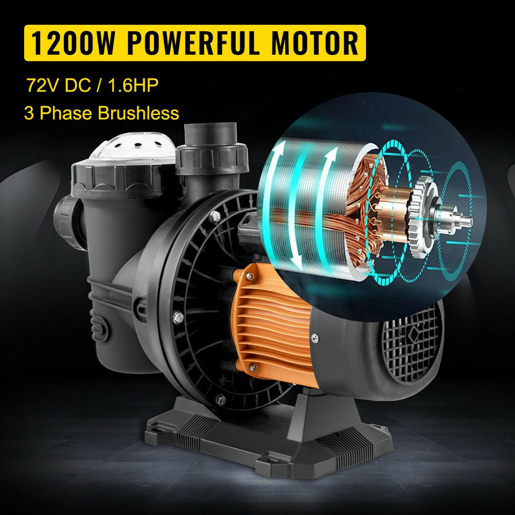 vevor 72v solar powered pool pump 1.6hp 136 gpm water pump w/ mppt controller