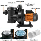 vevor 72v solar powered pool pump 1.6hp 136 gpm water pump w/ mppt controller