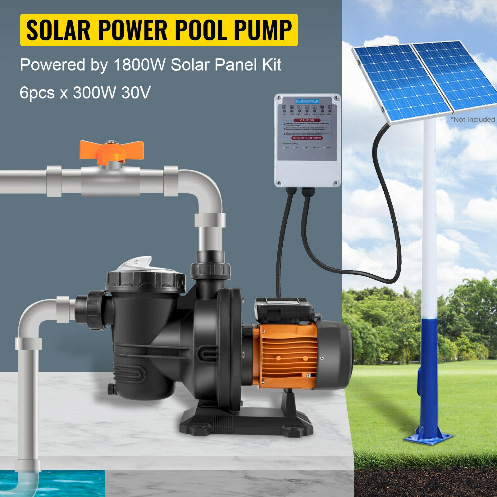 vevor 72v solar powered pool pump 1.6hp 136 gpm water pump w/ mppt controller