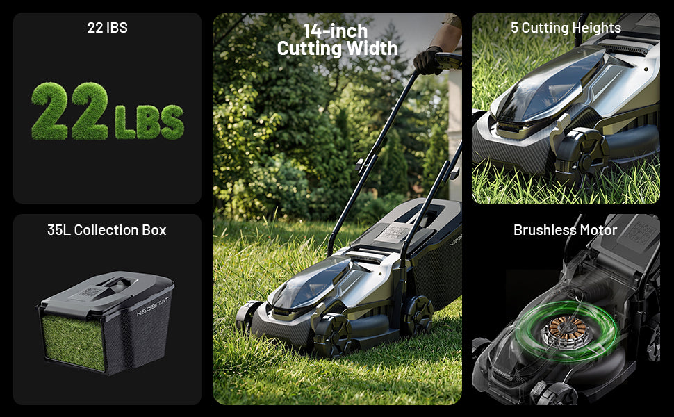 20V 14" Electric Lawn Mower, Brushless Cordless Lawn Mower with 2-in-1 Mulching &amp; Bagging, 5.0Ah Battery Lightweight Push Mower with 5-Position Height Adjustment for Small Yards