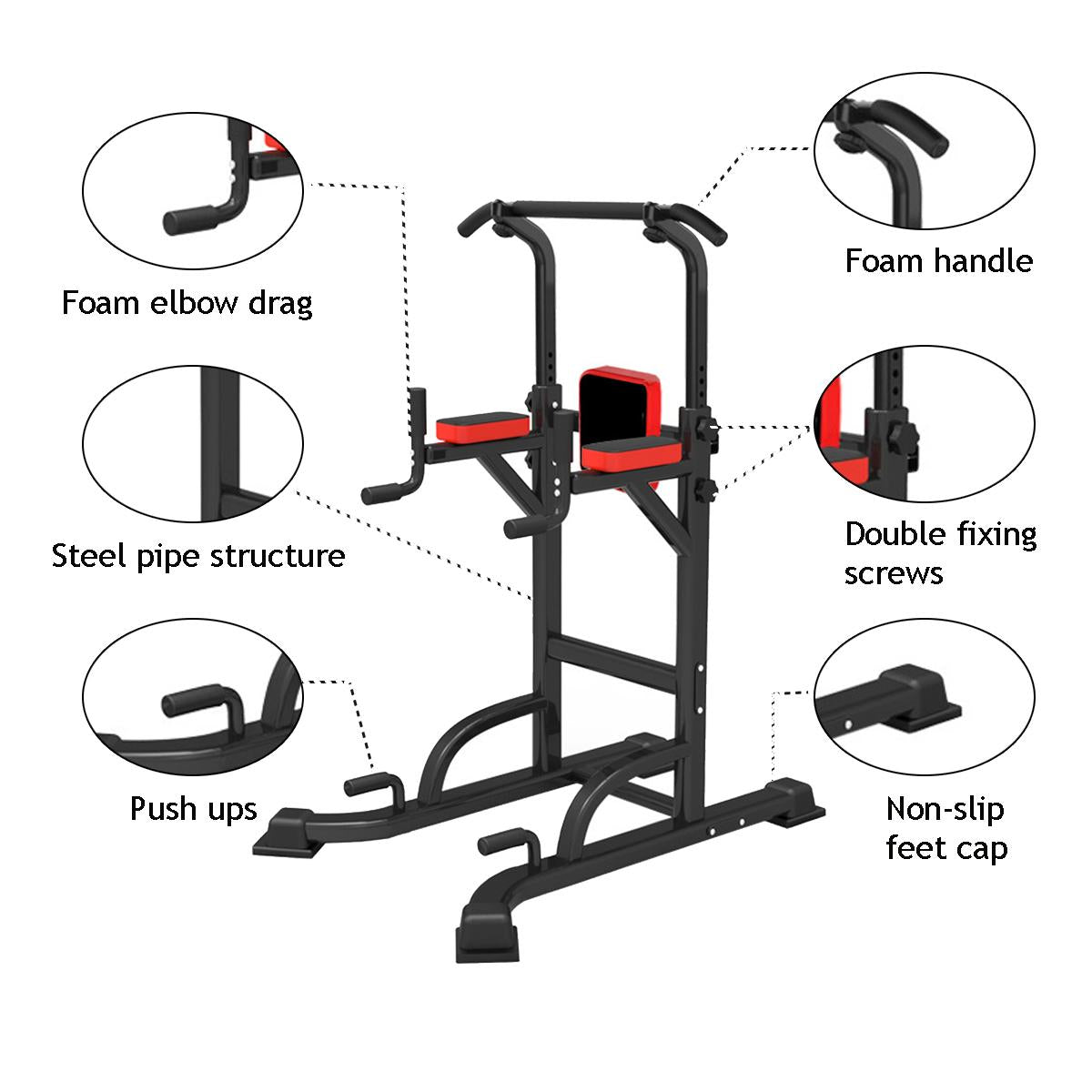 Power Tower, Height Adjustable Gym Tower, Power Rack, Dip Station Pull Up Bar 550 Lbs. User Capacity