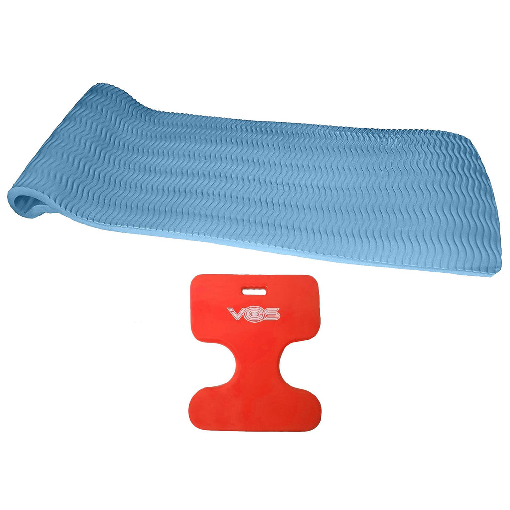 Vos 72 Inch Soft Wavy Foam UV Chlorine Protected Water Float Lounger and Oasis Water Saddle Seat, Barrier Blue &amp; Coral Orange