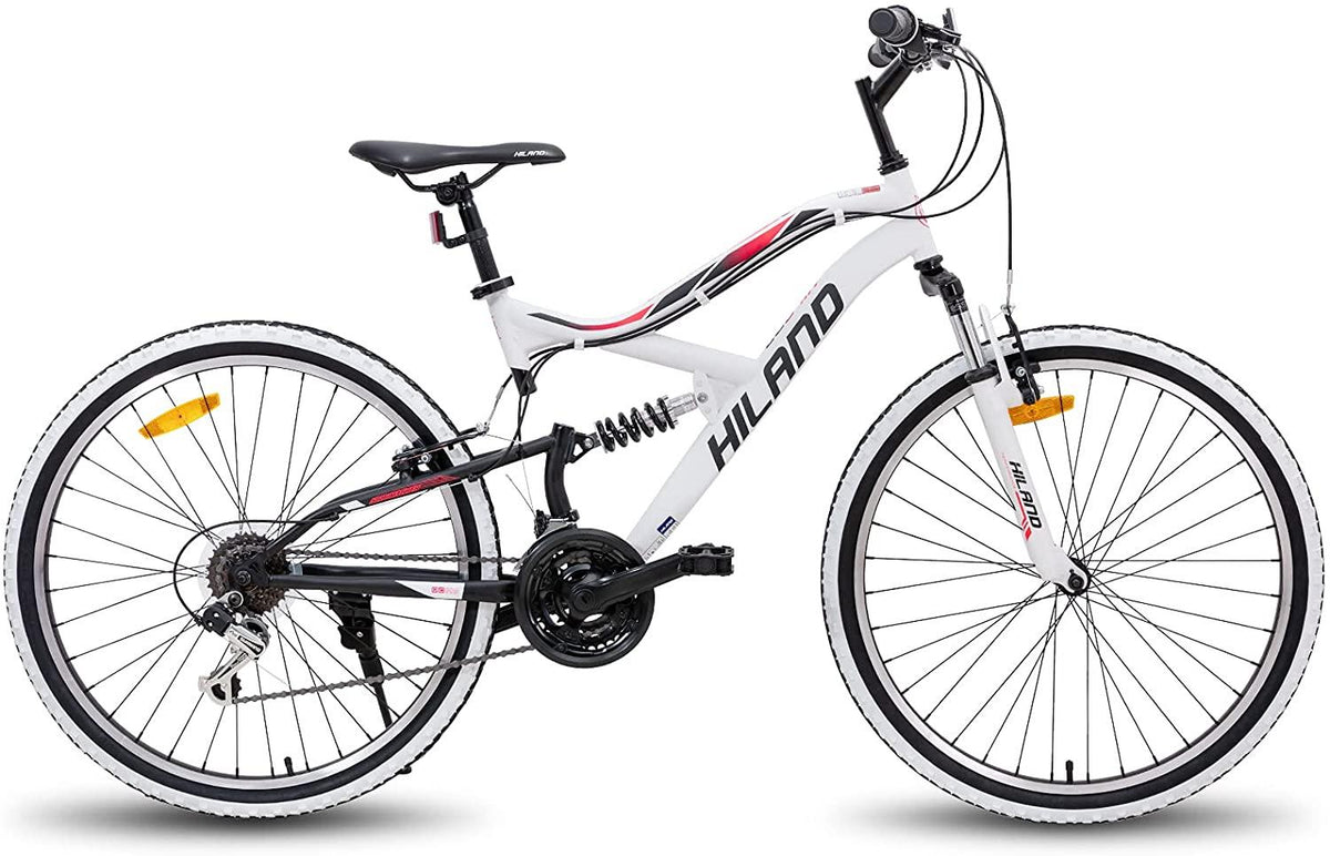 Hiland 26 Inch Mountain Bike MTB Bicycle Full-Suspension 18/21 Speeds Drivetrain Cycling Urban Commuter City Bicycle 3 Colors