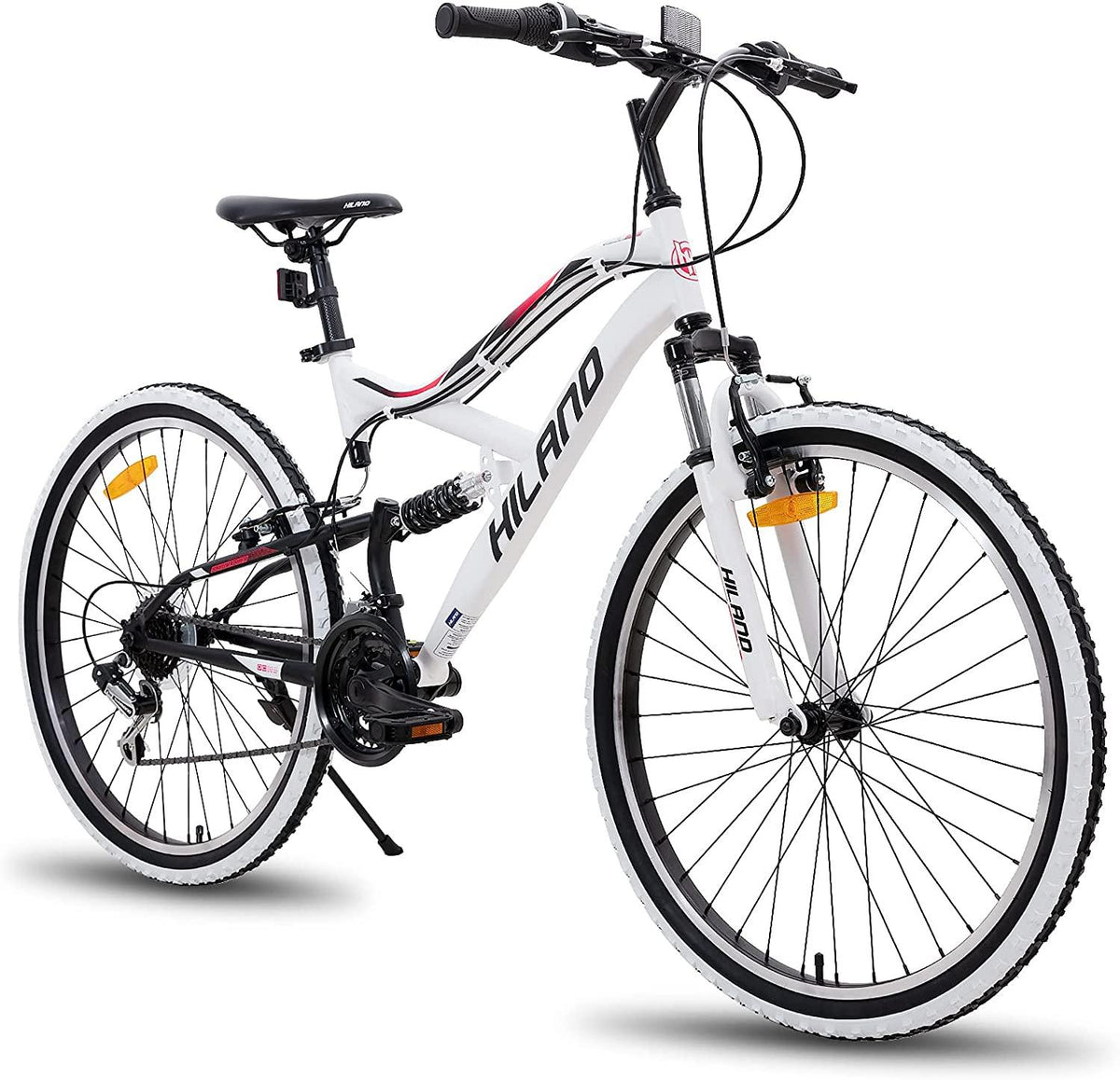 Hiland 26 Inch Mountain Bike MTB Bicycle Full-Suspension 18/21 Speeds Drivetrain Cycling Urban Commuter City Bicycle 3 Colors