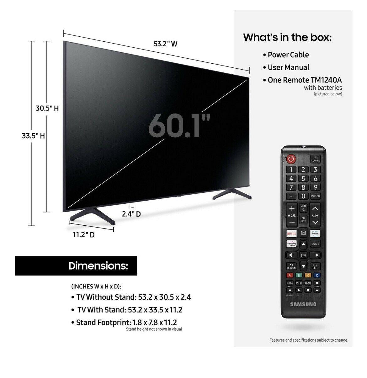 samsung 60” class 4k crystal uhd (2160) led smart tv with hdr