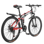 SUNYUAN Mountain Bike 26 Inch Folding Mountain Trail Bike 21 Speed High Carbon Steel Frame Full Shockproof Bicycle Disc Brake Outdoor Foldable Bicycle Anti-Slip MTB for Youth/Adult