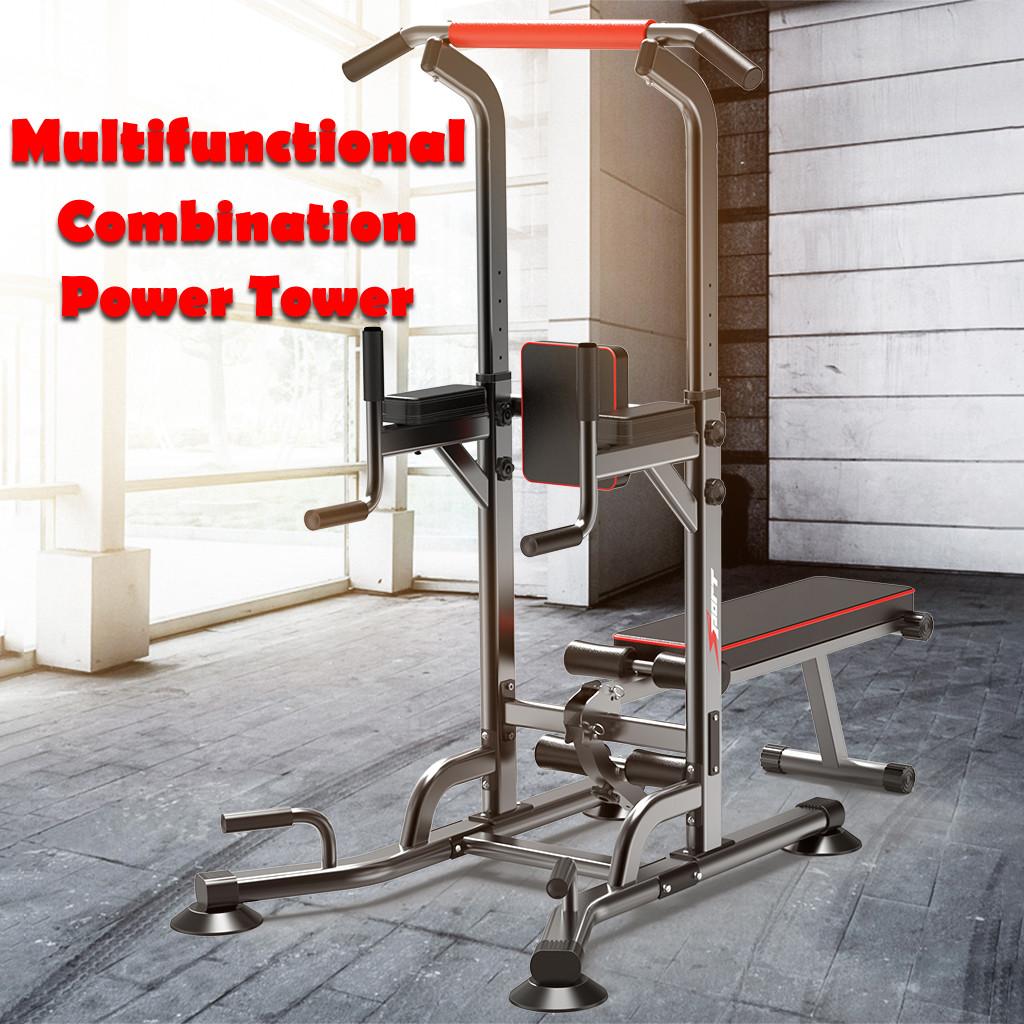 Power Tower Dip Station Pull Up Bar Strength Training With Dumbbell Bench