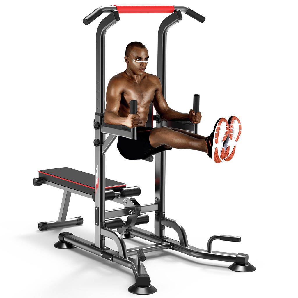 Power Tower Dip Station Pull Up Bar Strength Training With Dumbbell Bench
