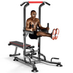 Power Tower Dip Station Pull Up Bar Strength Training With Dumbbell Bench