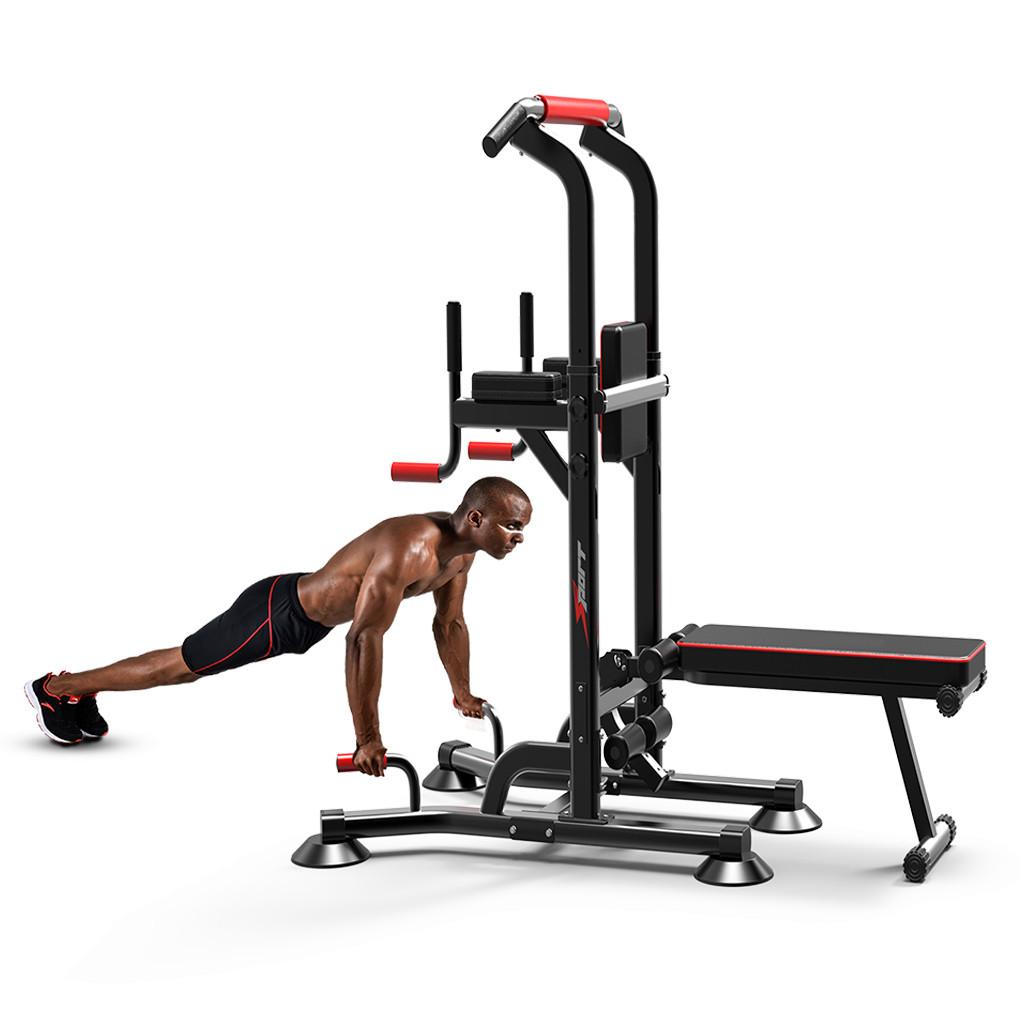 Power Tower Dip Station Pull Up Bar Strength Training With Dumbbell Bench