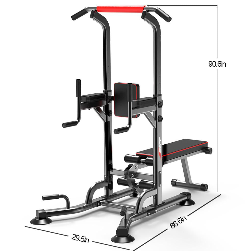 Power Tower Dip Station Pull Up Bar Strength Training With Dumbbell Bench