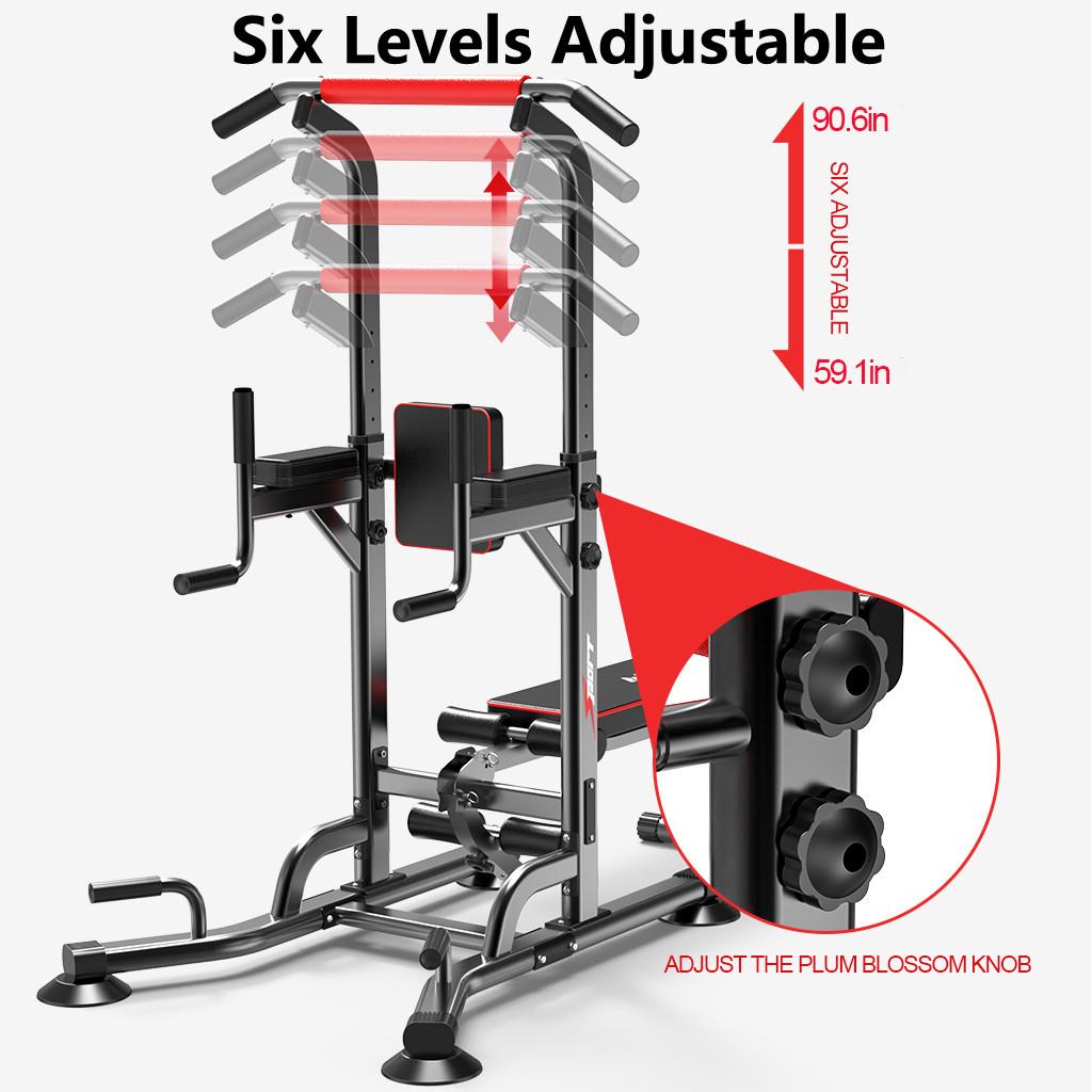 Power Tower Dip Station Pull Up Bar Strength Training With Dumbbell Bench