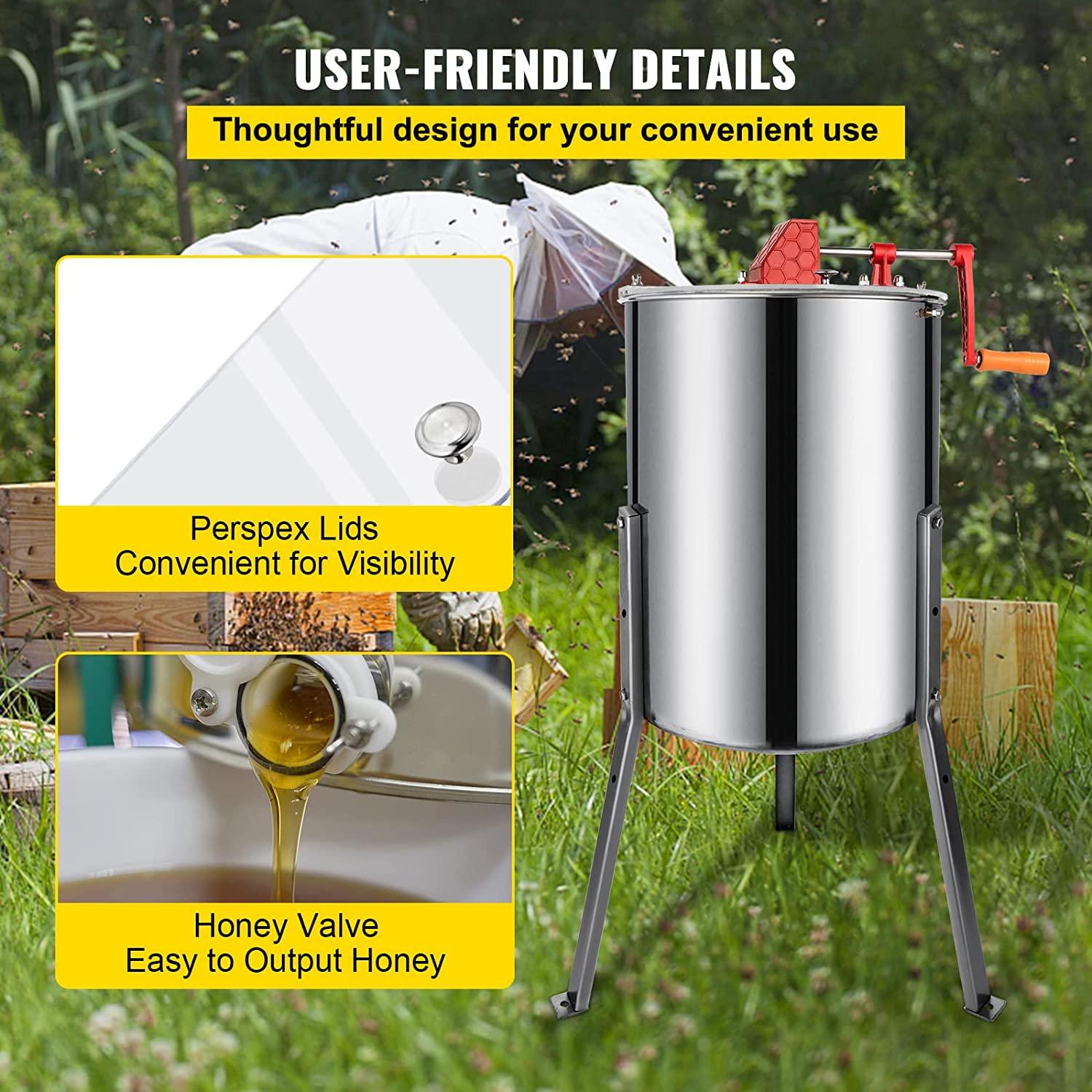 bestequip manual honey extractor separator 4 frame bee extractor stainless steel honeycomb spinner crank. beekeeping extraction apiary centrifuge equipment