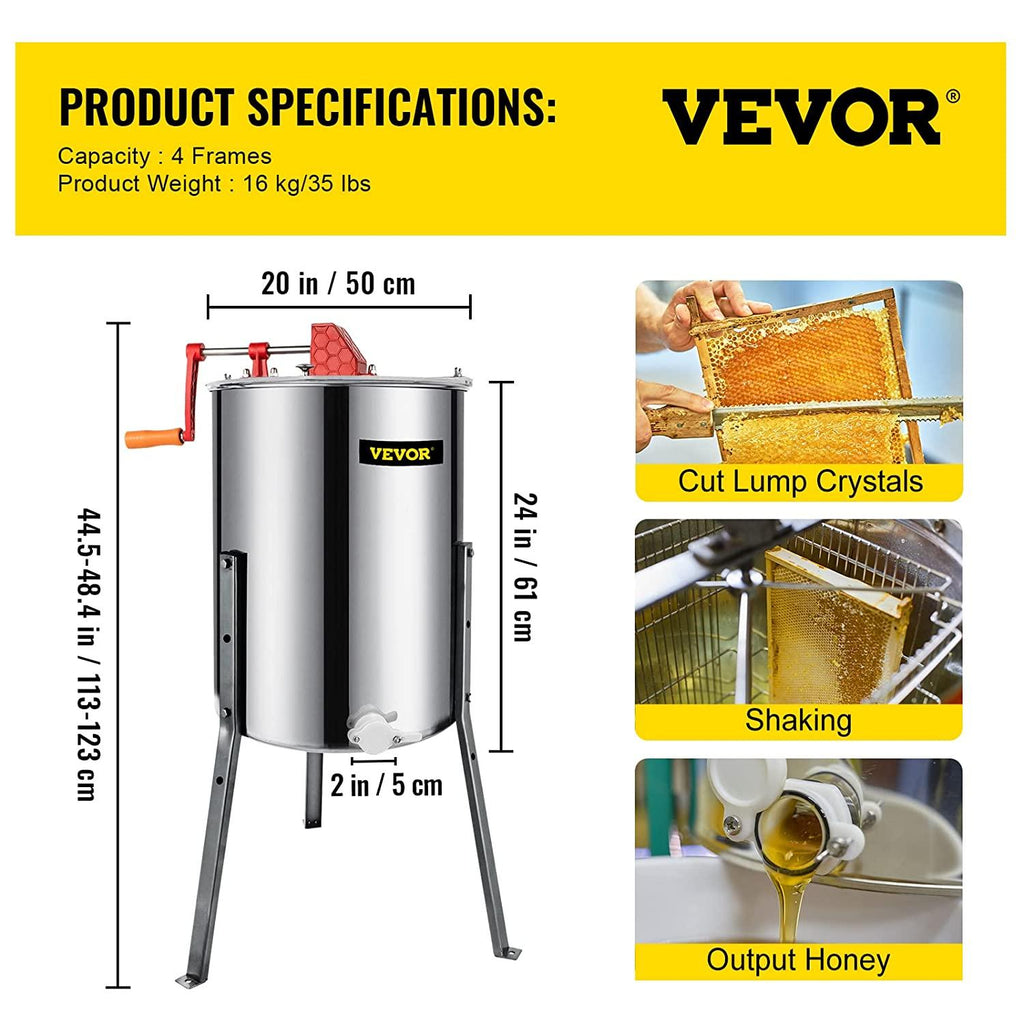 bestequip manual honey extractor separator 4 frame bee extractor stainless steel honeycomb spinner crank. beekeeping extraction apiary centrifuge equipment