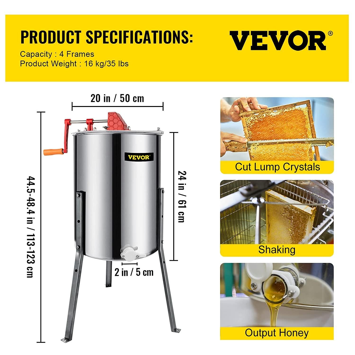 bestequip manual honey extractor separator 4 frame bee extractor stainless steel honeycomb spinner crank. beekeeping extraction apiary centrifuge equipment
