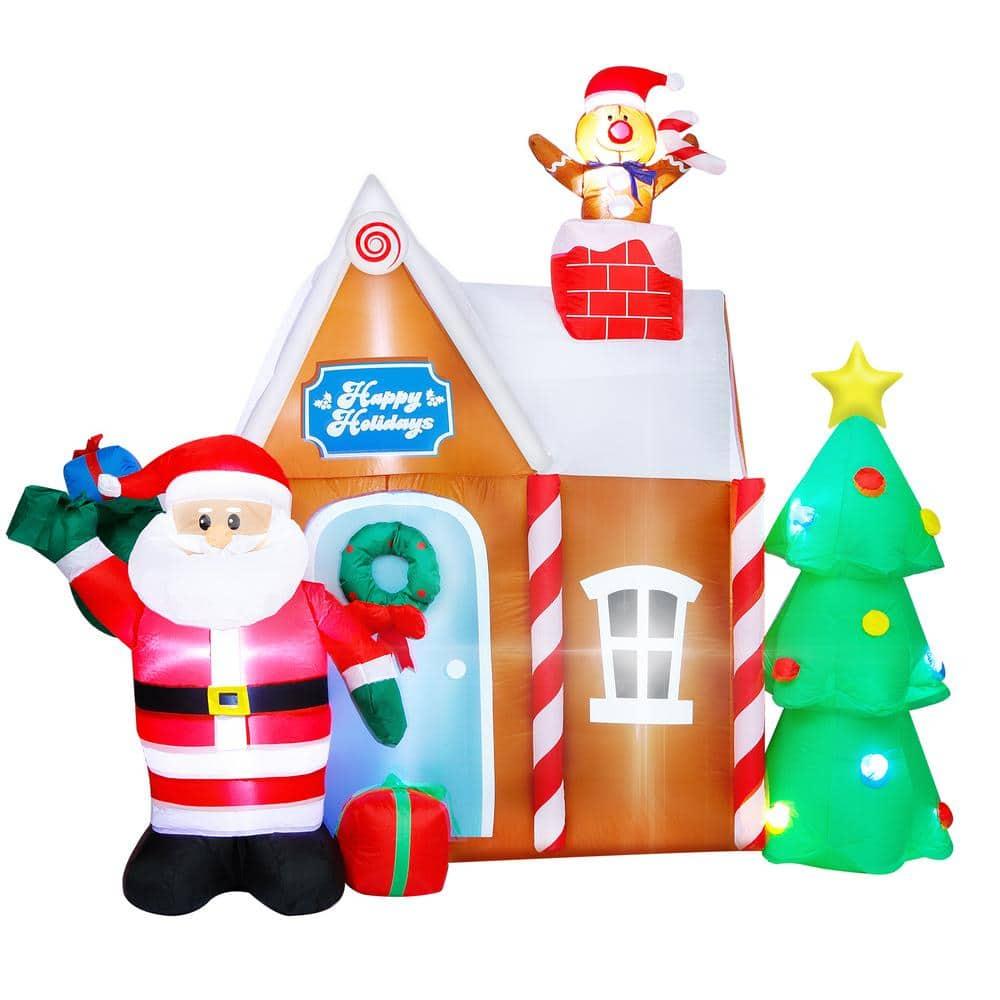 7.2 ft. W x 7 ft. H Christmas Inflatable Gingerbread House with Santa Clause Holiday Decoration, Fun Internal LED Lights