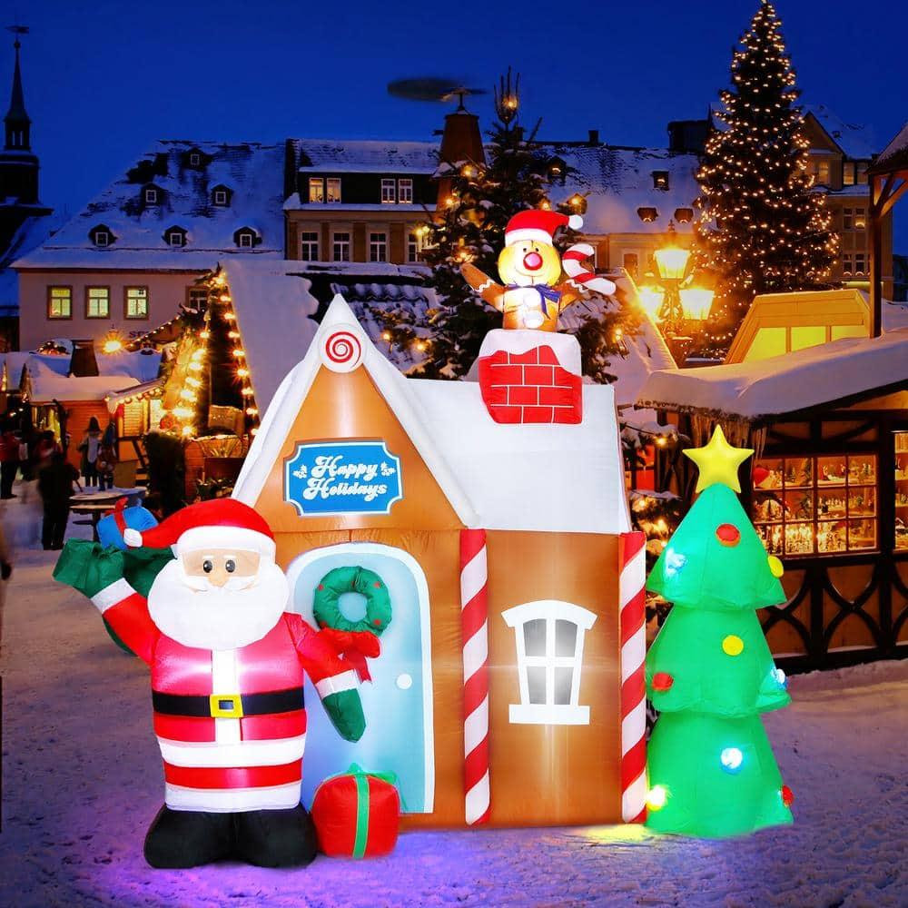 7.2 ft. W x 7 ft. H Christmas Inflatable Gingerbread House with Santa Clause Holiday Decoration, Fun Internal LED Lights