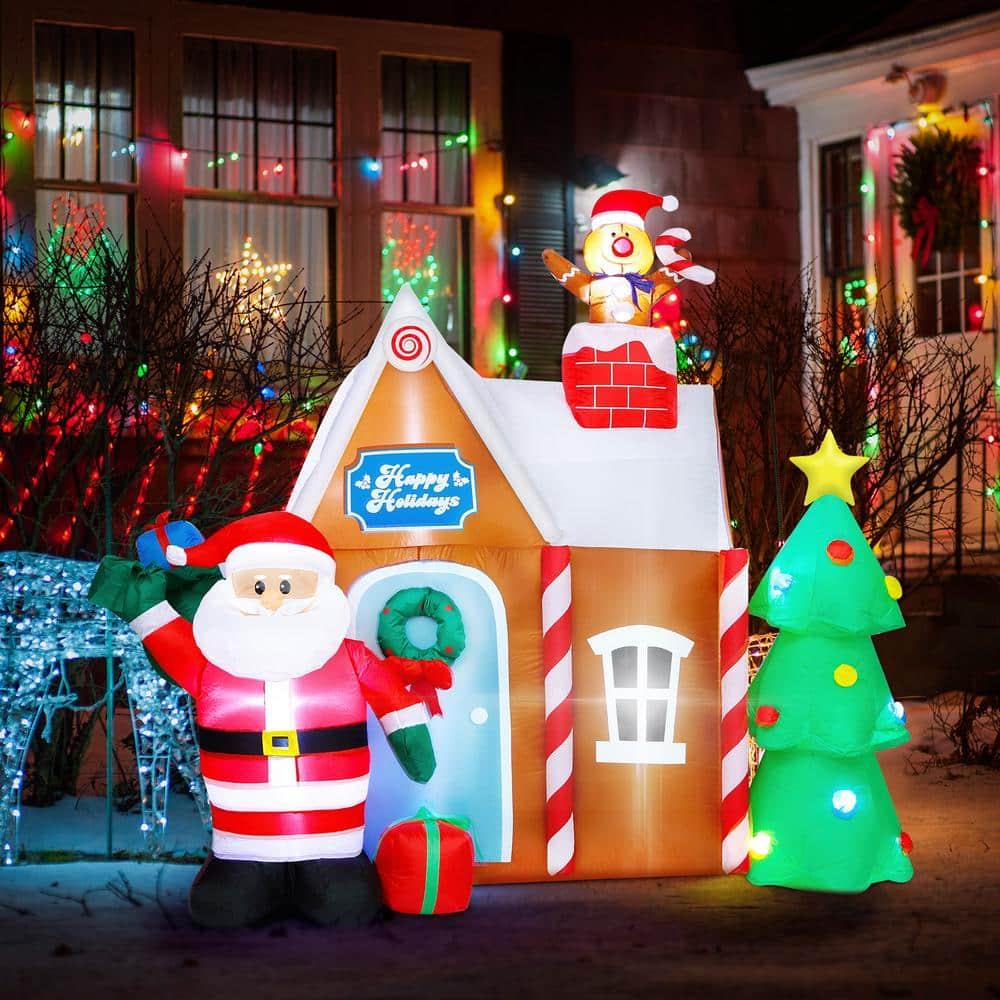 7.2 ft. W x 7 ft. H Christmas Inflatable Gingerbread House with Santa Clause Holiday Decoration, Fun Internal LED Lights