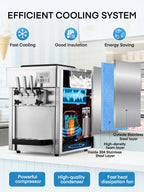Commercial Ice Cream Machine 5.3-7.4 Gal/H, 3 Flavors Countertop Soft Serve Ice Cream Machine with 8L Hopper, Auto Clean Ice Cream Maker With Pre-Cooling for Snack Restaurants Bars, 1800W