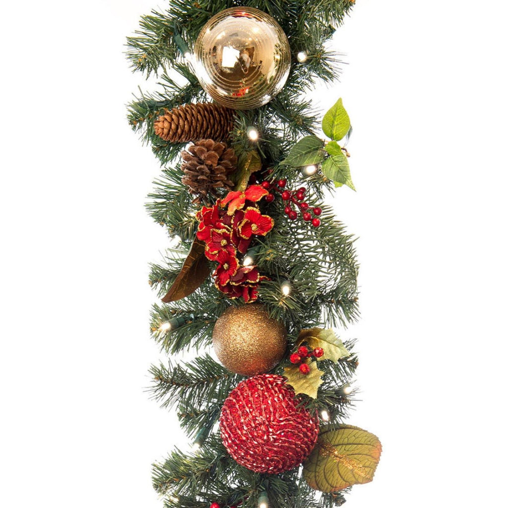 Village Lighting Floral Decorated Fir Clear Prelit LED Battery Garlands, 10" (Green)