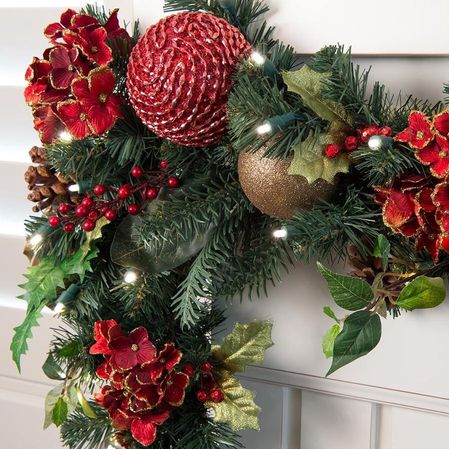 Village Lighting Floral Decorated Fir Clear Prelit LED Battery Garlands, 10" (Green)
