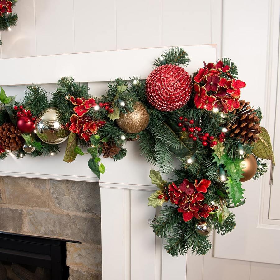 Village Lighting Floral Decorated Fir Clear Prelit LED Battery Garlands, 10" (Green)
