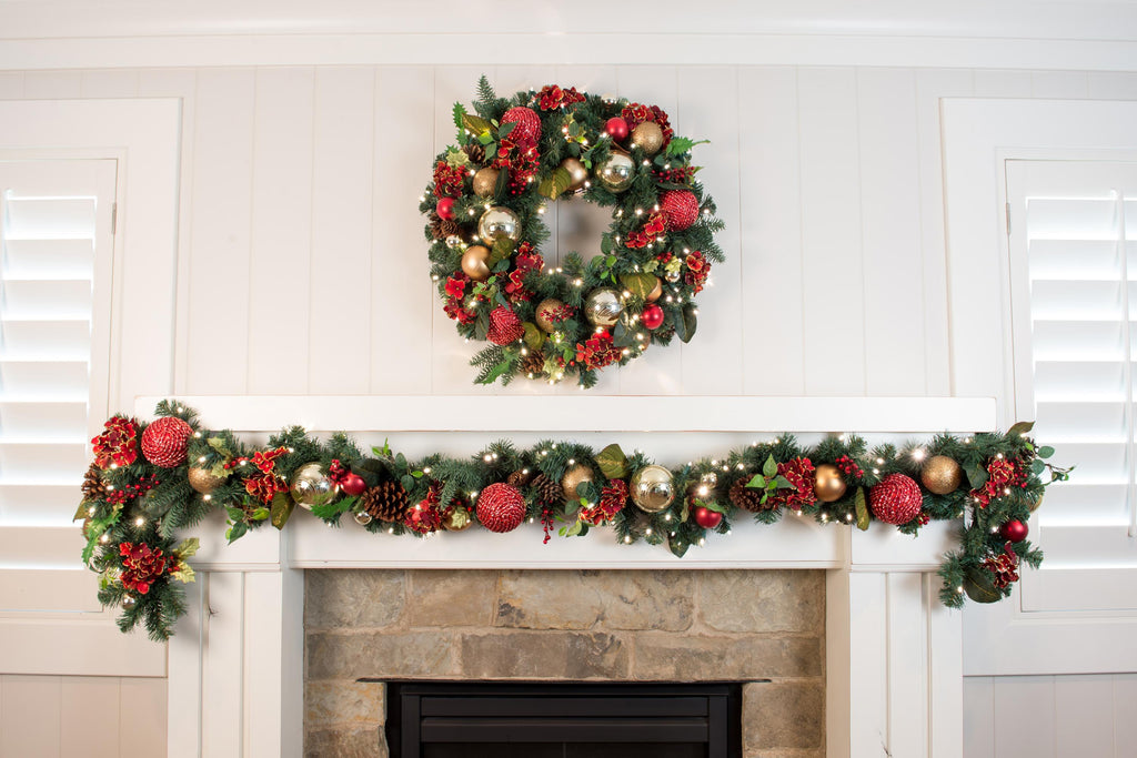 Village Lighting Floral Decorated Fir Clear Prelit LED Battery Garlands, 10" (Green)