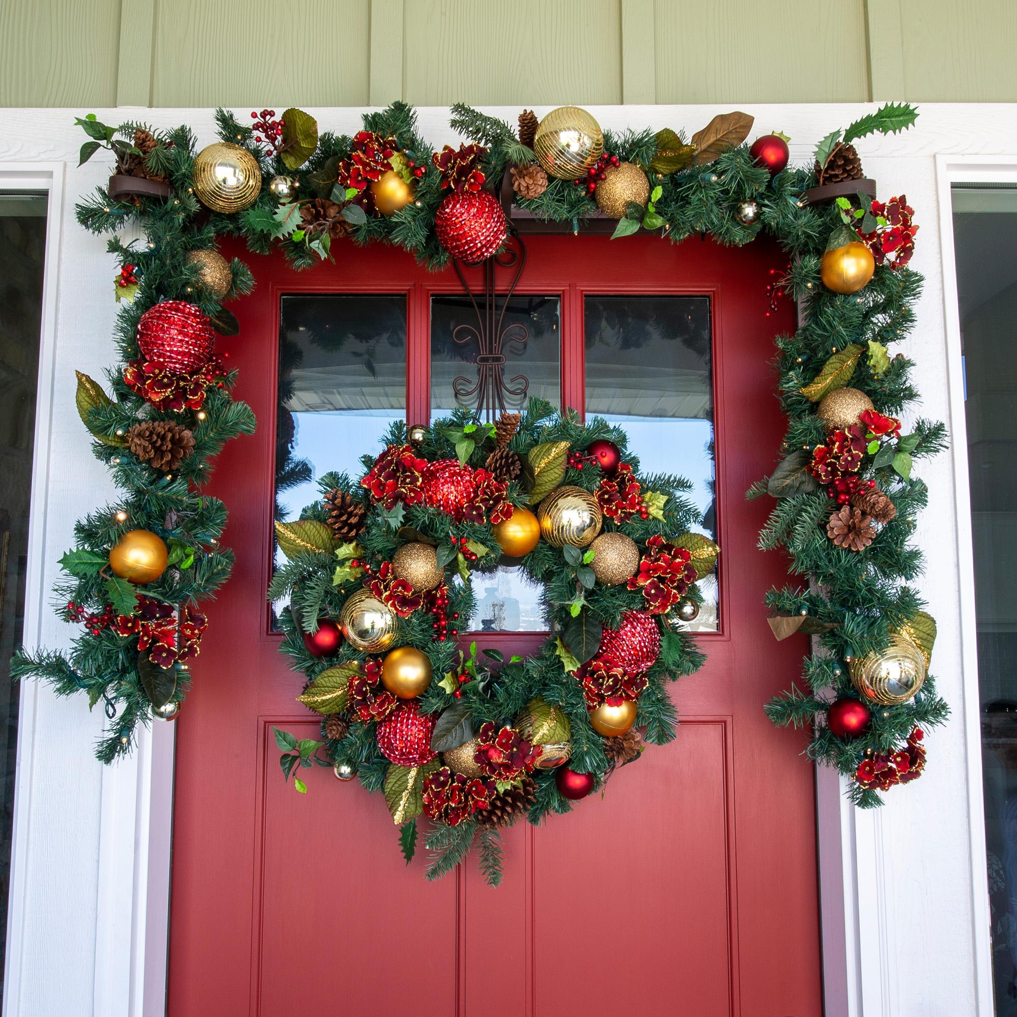 Village Lighting Floral Decorated Fir Clear Prelit LED Battery Garlands, 10" (Green)