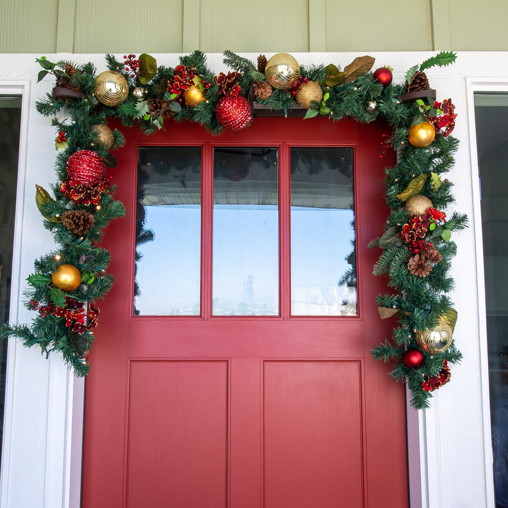 Village Lighting Floral Decorated Fir Clear Prelit LED Battery Garlands, 10" (Green)