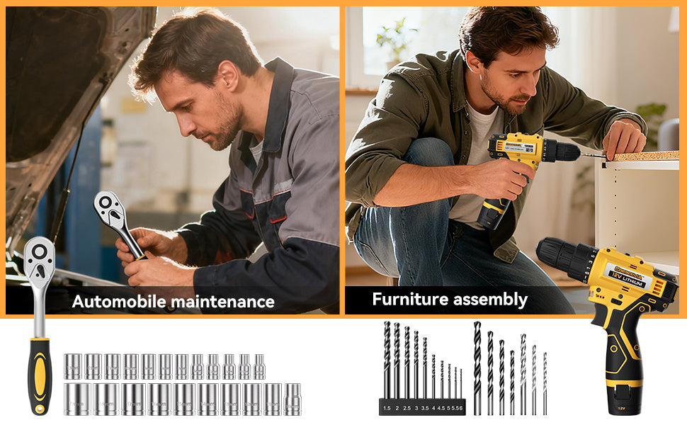 Tool Kit Box Drill Set with 12V Power Cordless Drill 299-Piece Tool Kit for Home Tool Set StoraCase with Drawer General Household Drill Set for Home Mechanics Repairs Men & Women, DIY