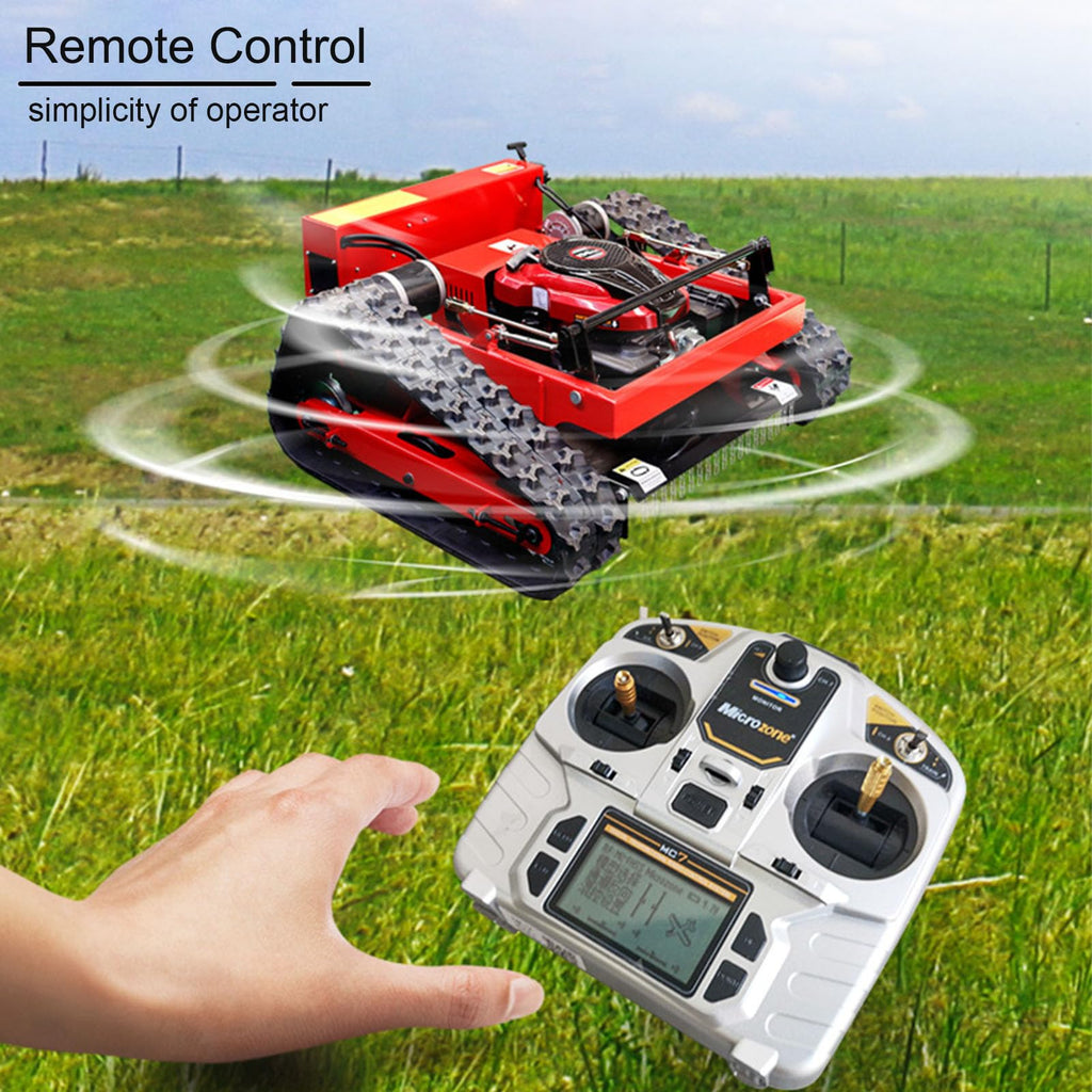 Remote Control Robotic Lawn Mower, Automatic Track Lawn Mower for 45° Slope, Adjustable Cutting Height, All Terrain Grass Cutter Yard Mower USA Stock