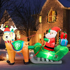 Taek-cheon 2 Moose, Santa Claus, Horse-Drawn Carriage, LED Light, Christmas Inflatable Decorations, Holiday Party Xmas Yard Garden Ground Fork Transformer Rope  Air Blown