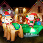 Taek-cheon 2 Moose, Santa Claus, Horse-Drawn Carriage, LED Light, Christmas Inflatable Decorations, Holiday Party Xmas Yard Garden Ground Fork Transformer Rope  Air Blown