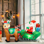 Taek-cheon 2 Moose, Santa Claus, Horse-Drawn Carriage, LED Light, Christmas Inflatable Decorations, Holiday Party Xmas Yard Garden Ground Fork Transformer Rope  Air Blown