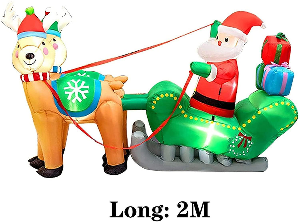 Taek-cheon 2 Moose, Santa Claus, Horse-Drawn Carriage, LED Light, Christmas Inflatable Decorations, Holiday Party Xmas Yard Garden Ground Fork Transformer Rope  Air Blown