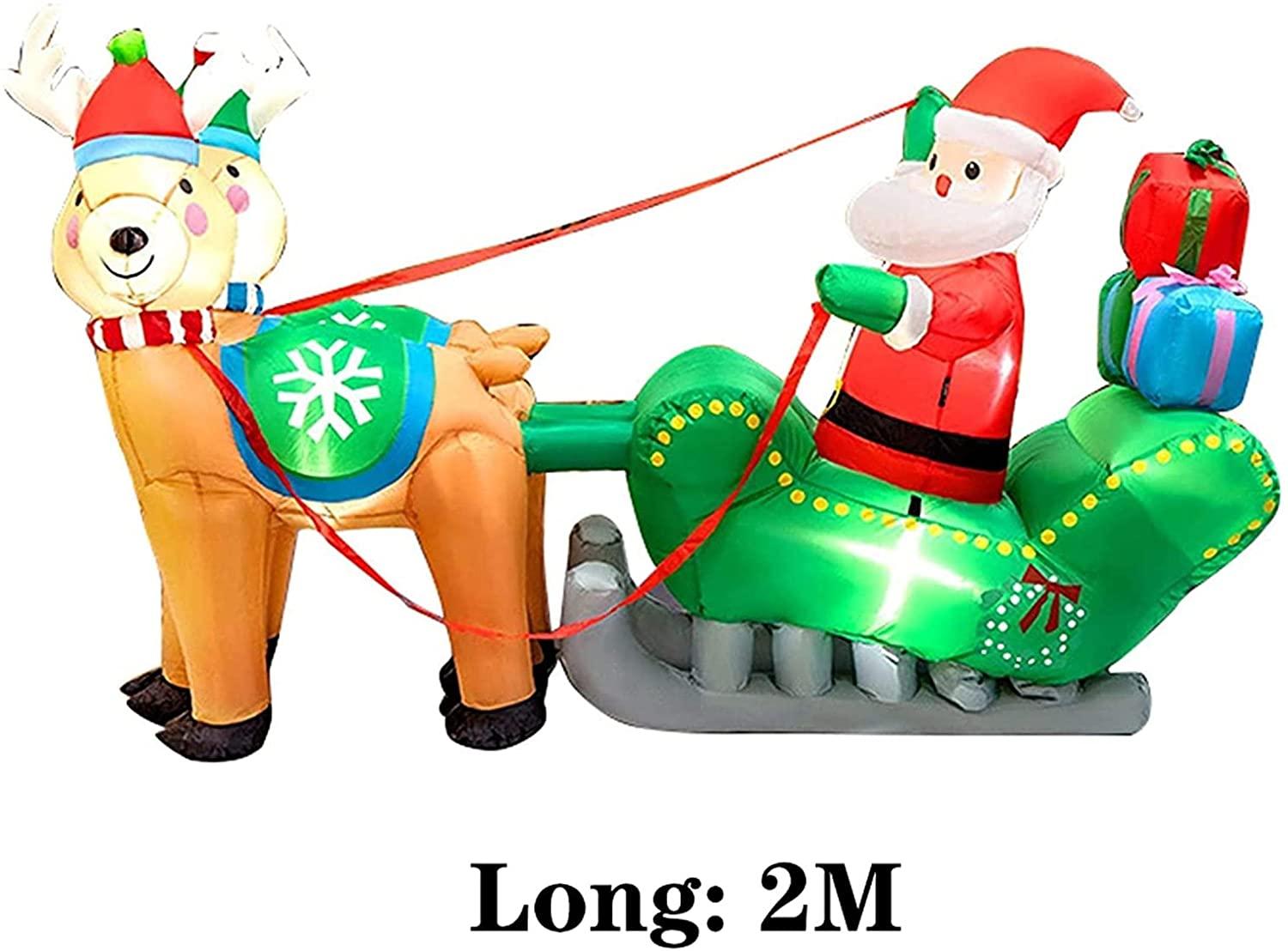 Taek-cheon 2 Moose, Santa Claus, Horse-Drawn Carriage, LED Light, Christmas Inflatable Decorations, Holiday Party Xmas Yard Garden Ground Fork Transformer Rope  Air Blown