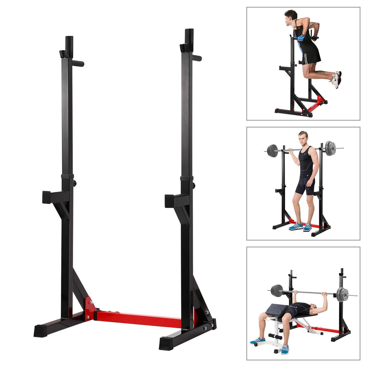 Ollieroo Multi-Function Barbell Rack Dip Stand Barbell Stand Weight Lifting Rack Gym Family Fitness Adjustable Squat Rack Weight Lifting Bench Press Dipping Station, Height Ran40.6" to 64.2"