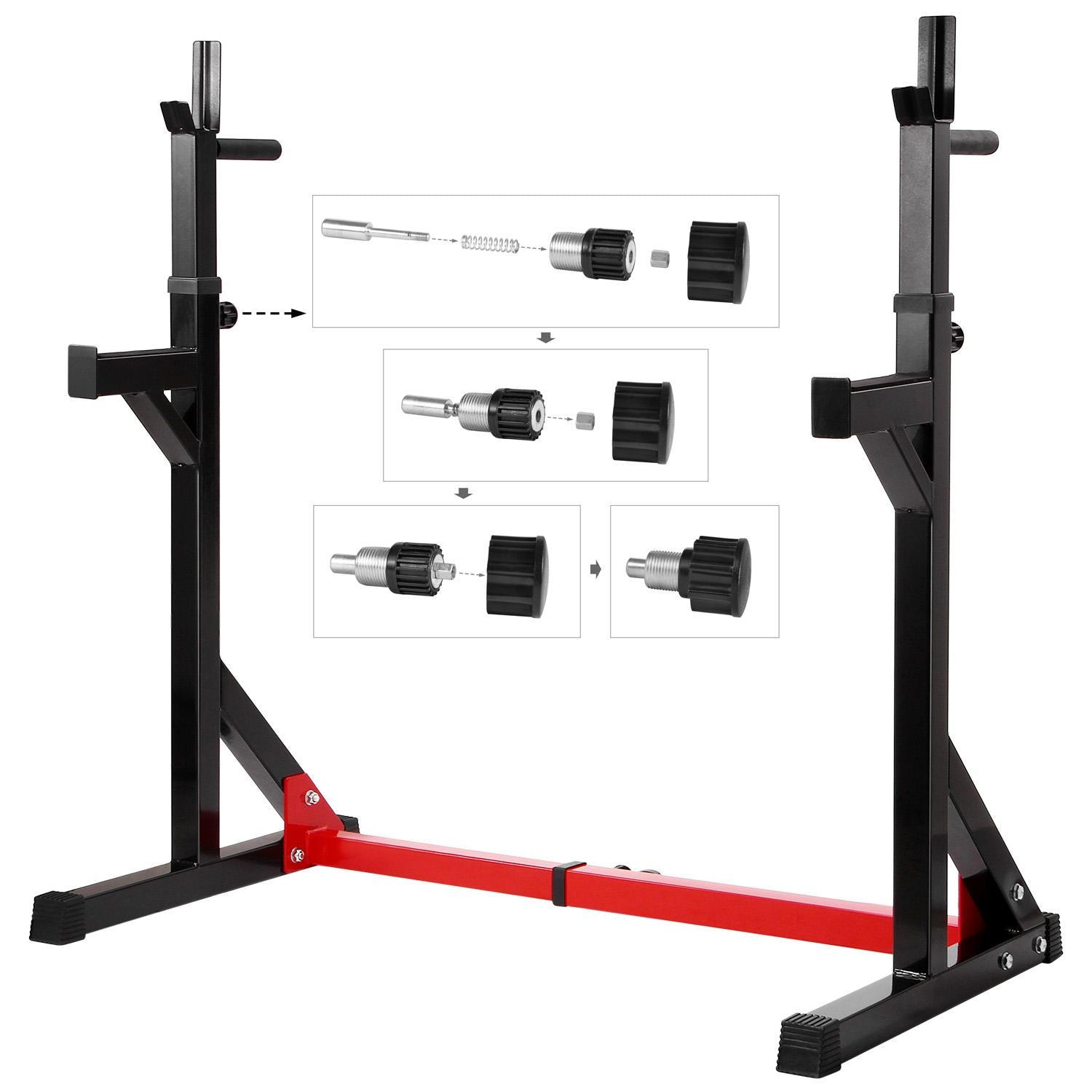 Ollieroo Multi-Function Barbell Rack Dip Stand Barbell Stand Weight Lifting Rack Gym Family Fitness Adjustable Squat Rack Weight Lifting Bench Press Dipping Station, Height Ran40.6" to 64.2"