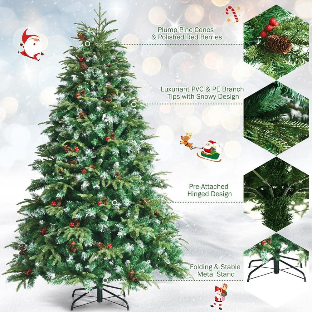7 ft. Pre-Lit Artificial Christmas Tree Hinged Xmas Tree with 11 Flash Modes
