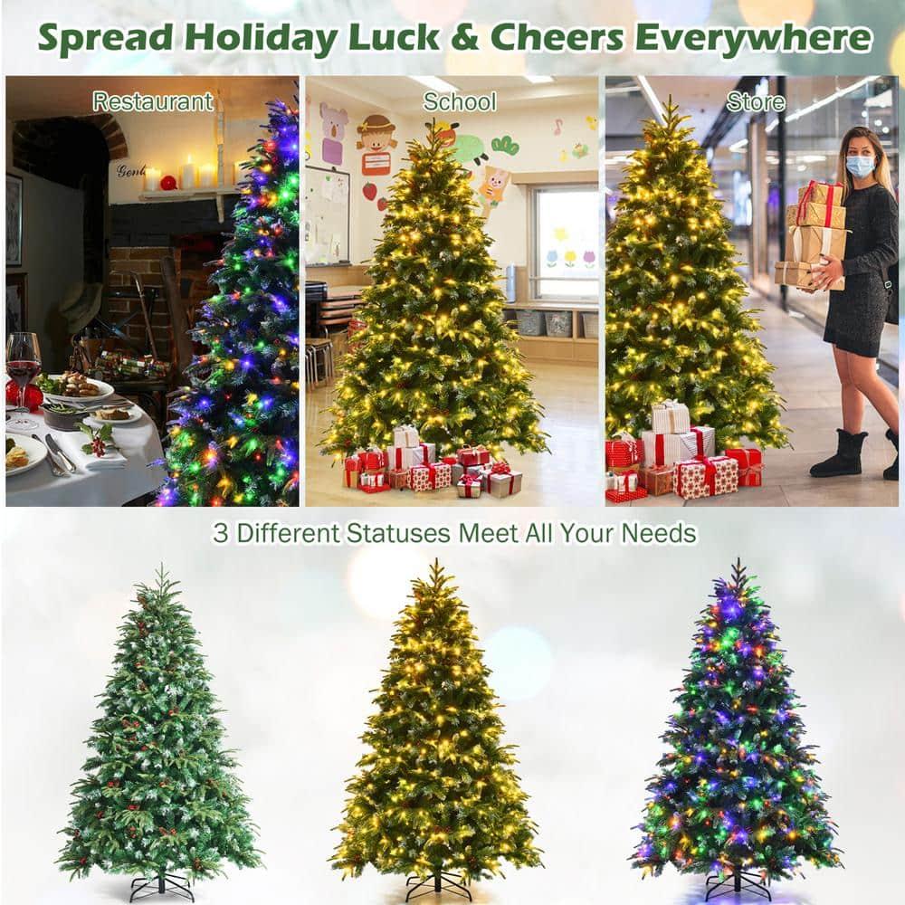 7 ft. Pre-Lit Artificial Christmas Tree Hinged Xmas Tree with 11 Flash Modes