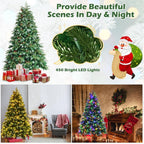 7 ft. Pre-Lit Artificial Christmas Tree Hinged Xmas Tree with 11 Flash Modes