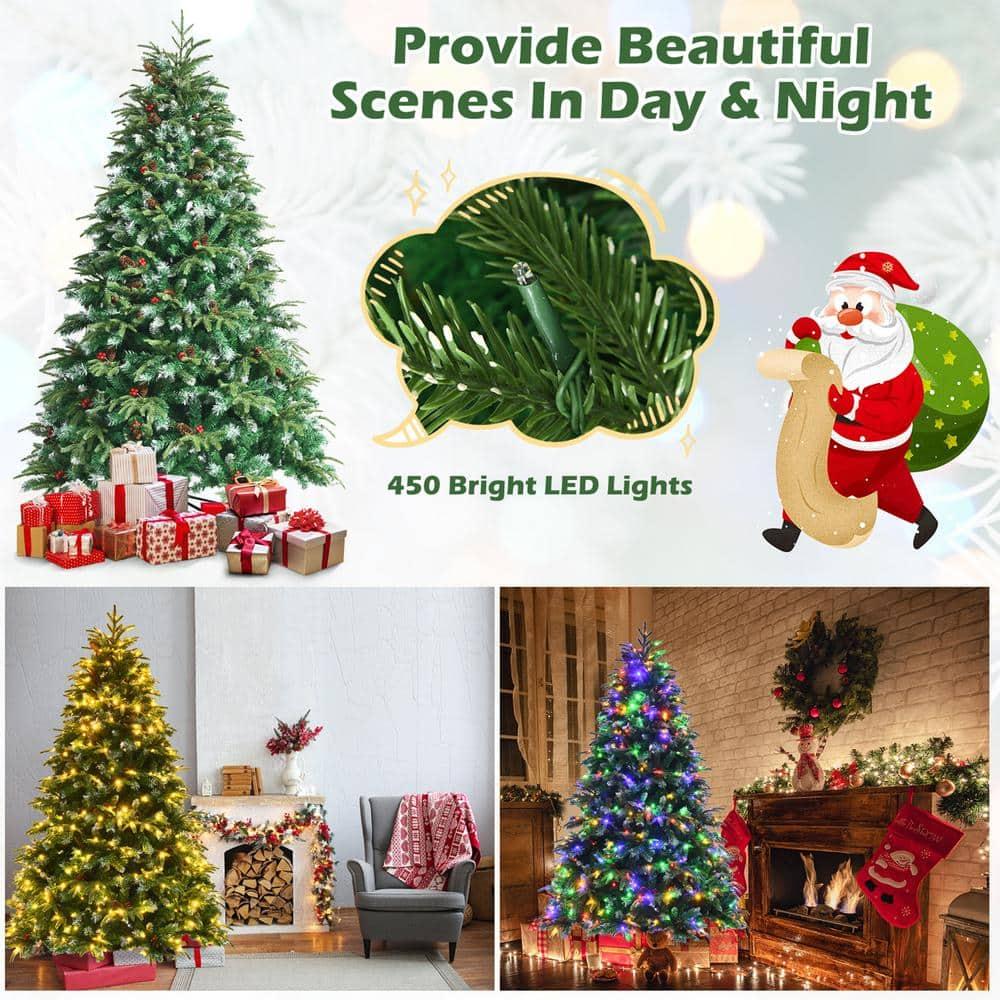 7 ft. Pre-Lit Artificial Christmas Tree Hinged Xmas Tree with 11 Flash Modes