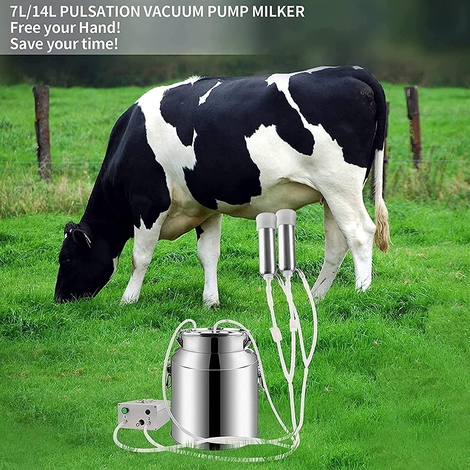 qlwykj 14l/7l electric goat milking machine stainless steel electric vacuum pulsation suction pump milker machine with vacuum-pulse pump portable farm milking machine for cow goat sheep livestock