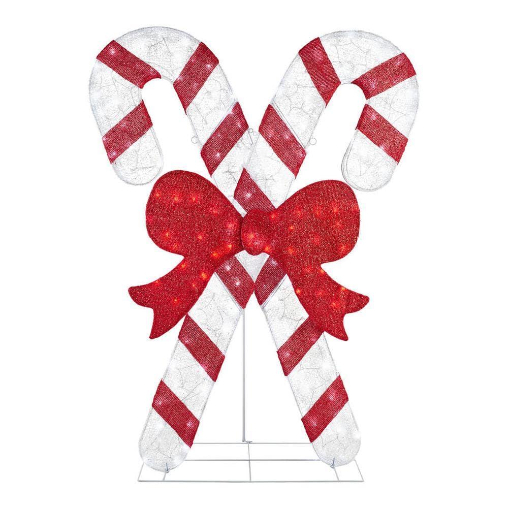 6 ft Cool White LED Candy Canes with Bow Holiday Yard Decoration