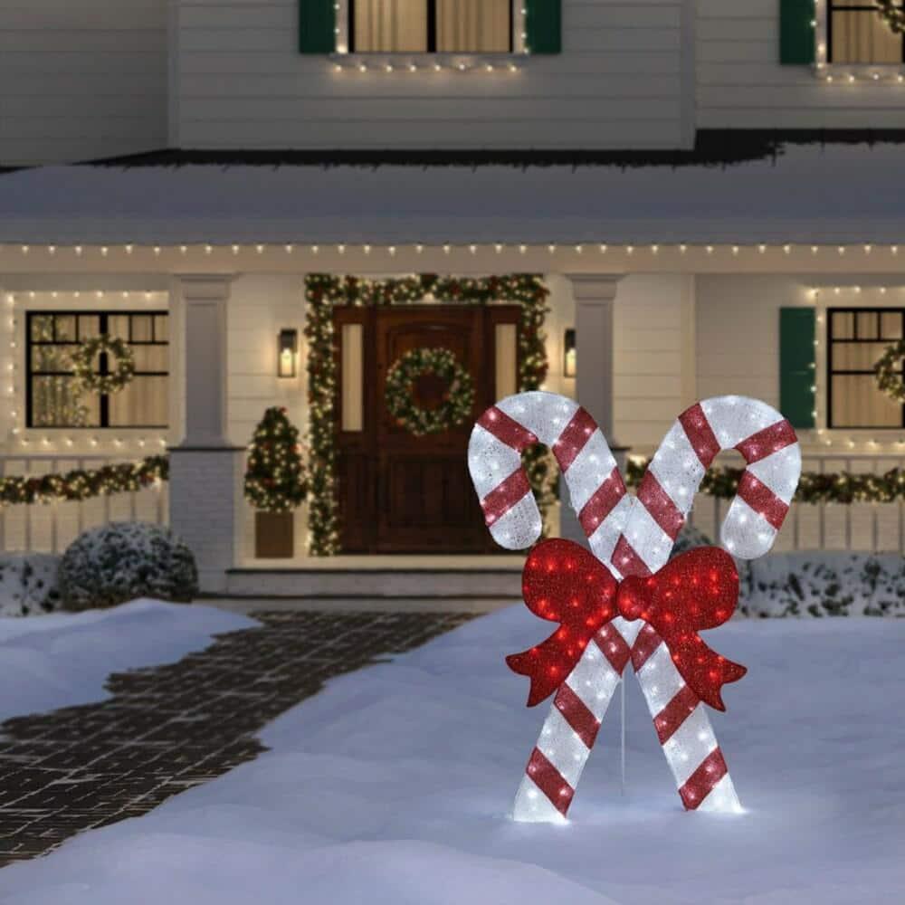 6 ft Cool White LED Candy Canes with Bow Holiday Yard Decoration